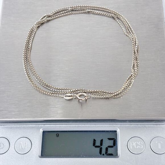 Box Link Chain Necklace | Vintage Italian Sterling Silver 925 | 32" - Picture 3 of 3